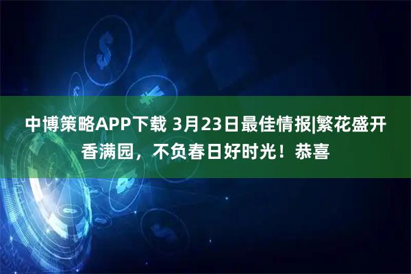 中博策略APP下载 3月23日最佳情报|繁花盛开香满园，不负春日好时光！恭喜